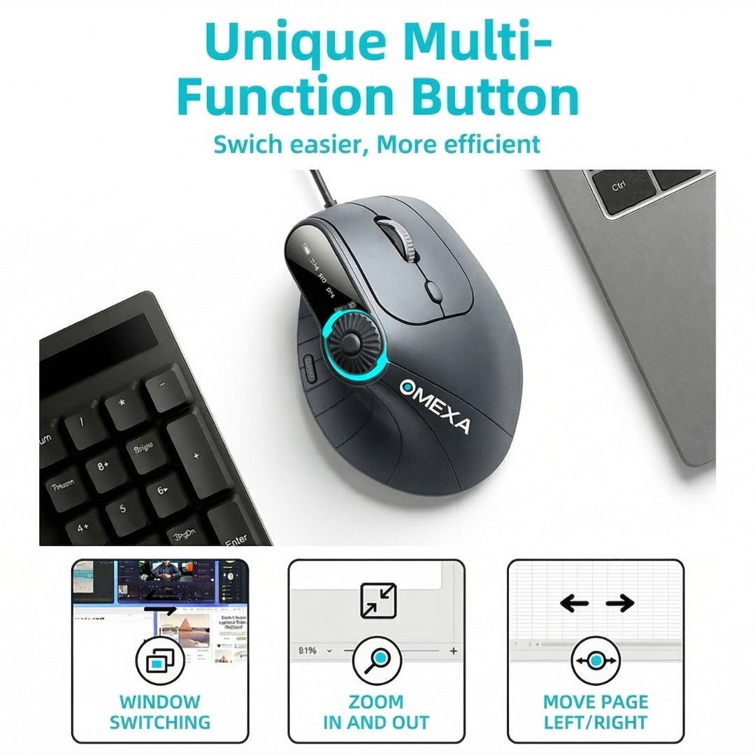 Omexa™ FlowGrip 2.0 - Vertical Erogonomic Mouse